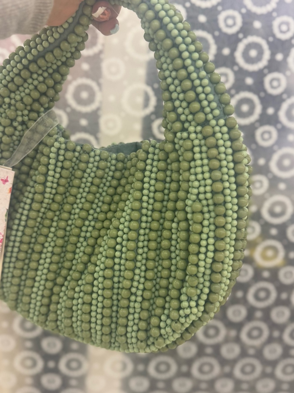 Handcrafted Olive Green Beaded Shoulder Bag - Picture 2 of 3